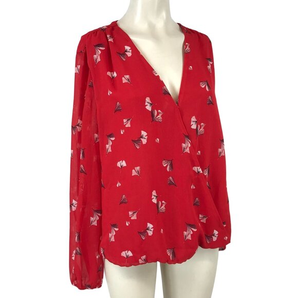 Banana Republic Tops - BANANA REPUBLIC- WOMEN'DS XL - RED FLORAL LONG SLEEVE CRISS CROSS WRAP TOP